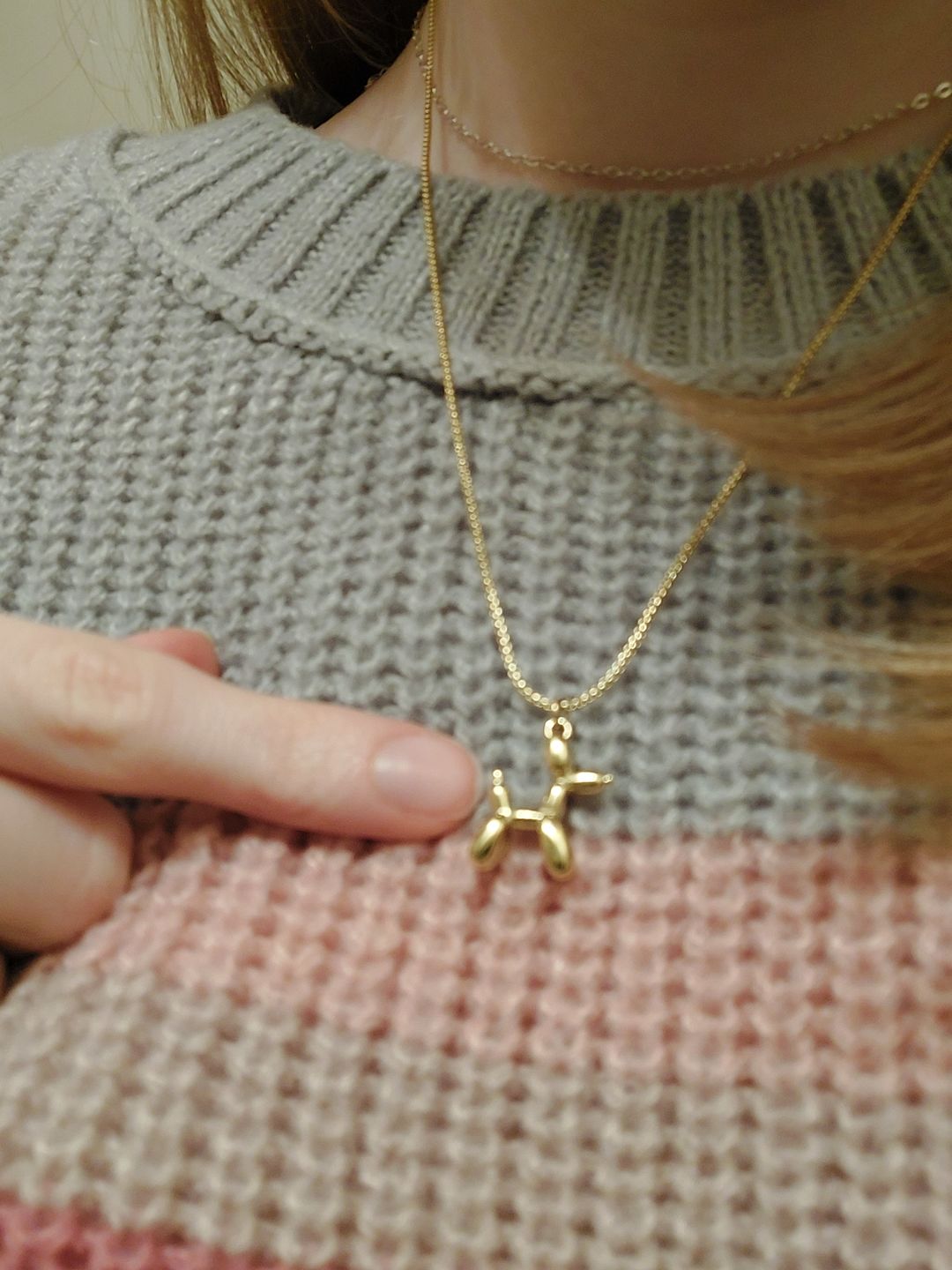Customer photo review of Gold Balloon Animal Necklace