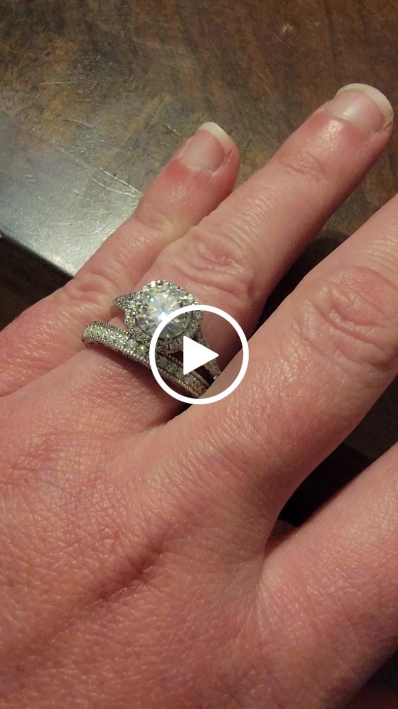 Customer video review of Moissanite Split Shank Square Halo Pave Sterling Silver Wedding Ring