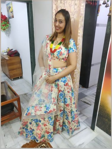 Customer photo review of Multicolored Wedding Wear Designer Floral Prined Chanderi Designer Lehenga Choli