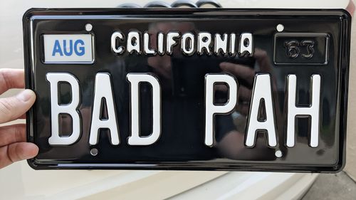Customer photo review of 1963-1968 CALIFORNIA LICENSE PLATE - BLACK WITH WHITE TEXT 6"x12" (156.5mm x 305mm)