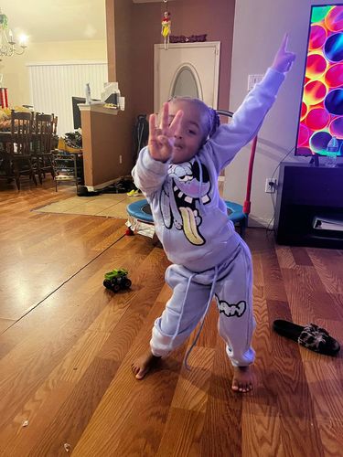Customer photo review of Kids Anti Social RAW Drip Sky Chenille Hoodie and Jogger Set