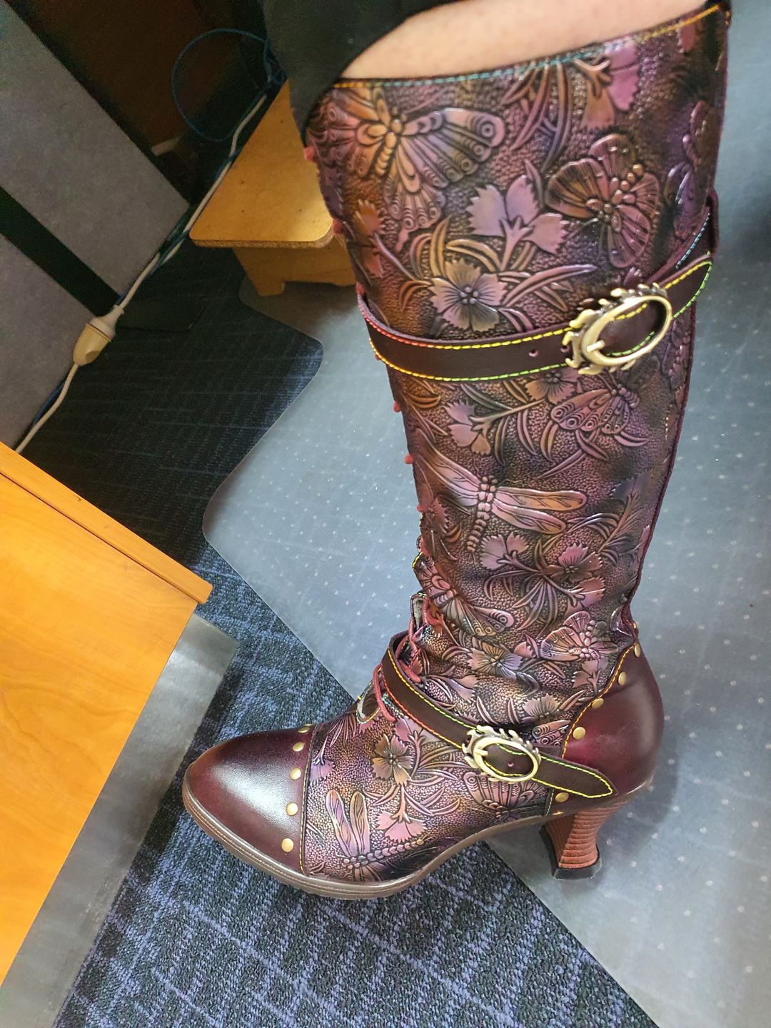 Customer photo review of Warm Embossed Real Leather Dragonfly Boots