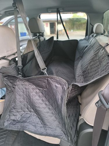 Customer photo review of Waterproof Non-Slip Car Seat Hammock Cover With Pockets, Side Flaps, Headrest Straps, Seat-Anchors, & Mesh Window (+FREE SAFETY BELT!)