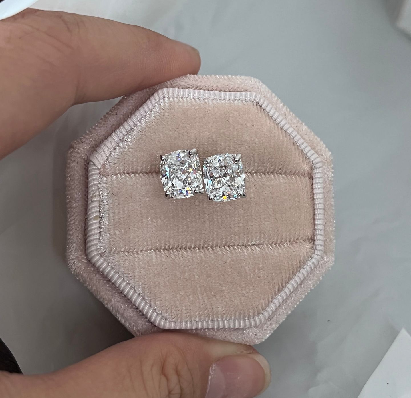 Customer photo review of S925 2.0Ct*2 Classic Cushion Cut Women's Stud Earrings In Sterling Silver For Everyday Wear