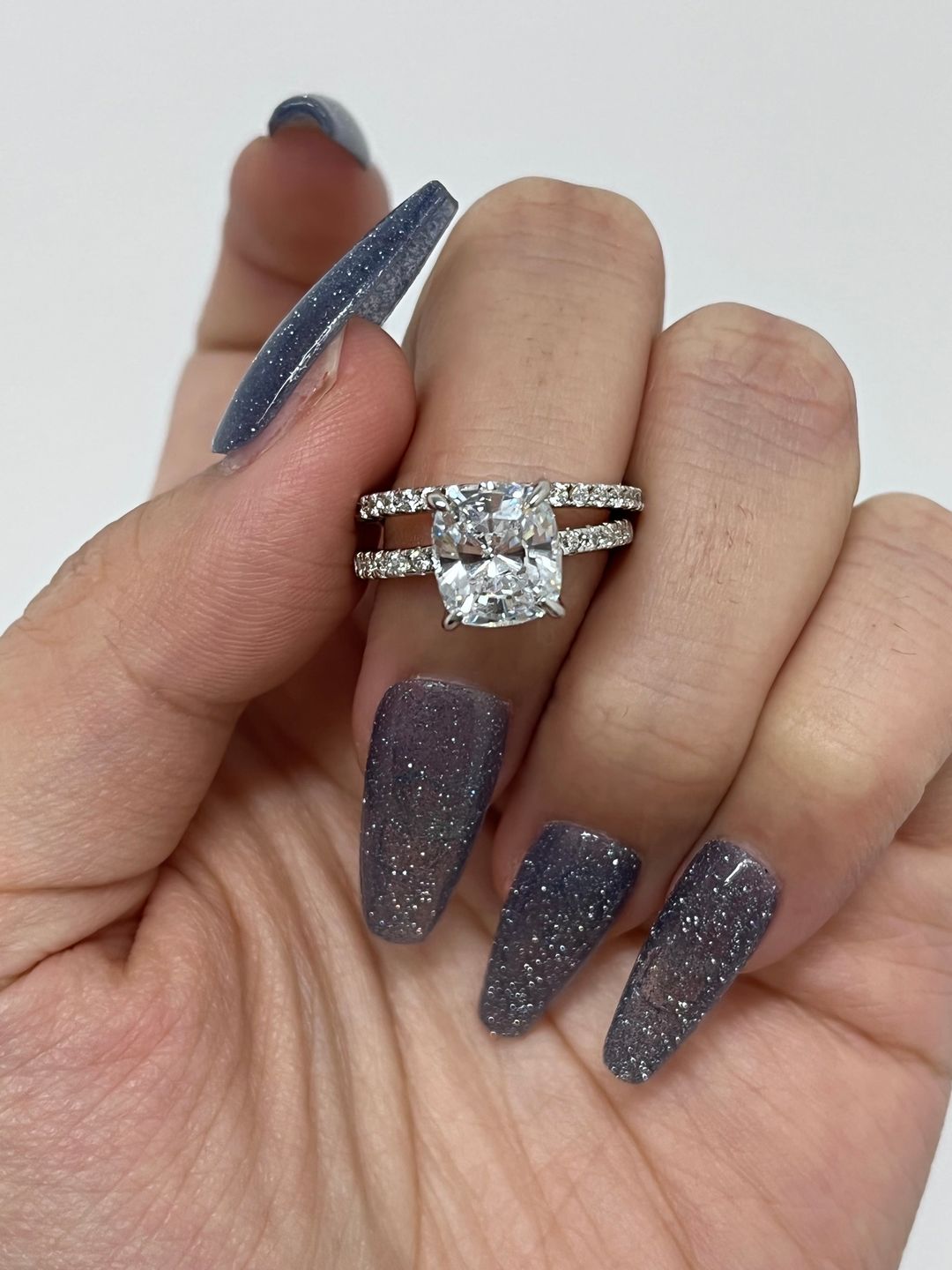 Customer photo review of S925 Classic 3.0 Carat Cushion Cut White Sapphire Wedding Set In Sterling Silver