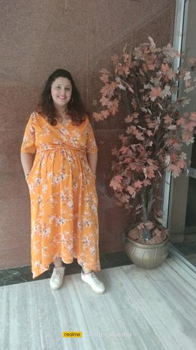 Customer photo review of Flowy Sunshine Floral Maternity & Nursing Layer Dress