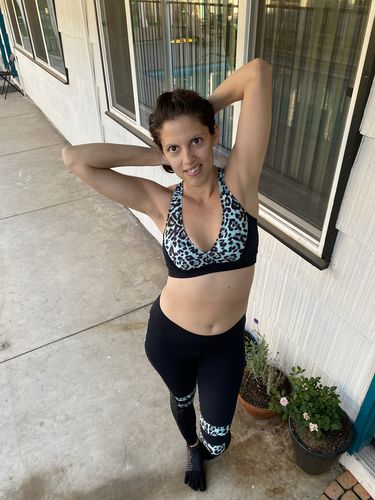 Customer photo review of Sports Bra - Jaguar Print Mint & Black