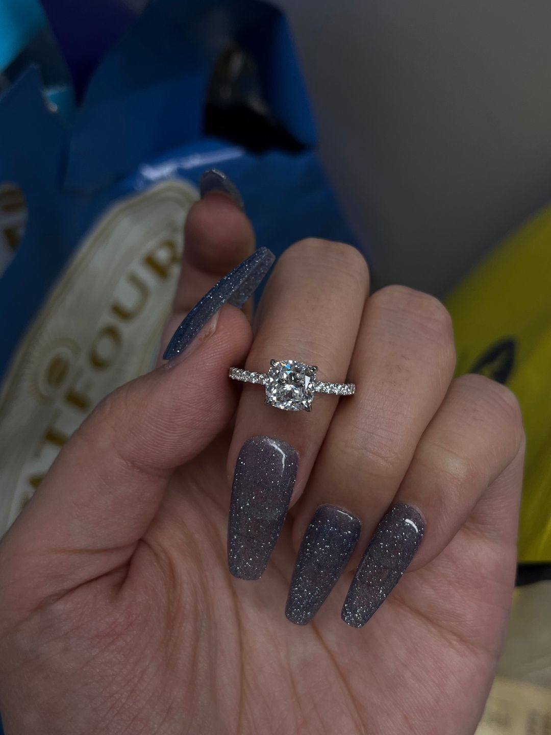 Customer photo review of Louily 2~2.5 Carat Cushion Cut White Sapphire Women's Engagement Ring