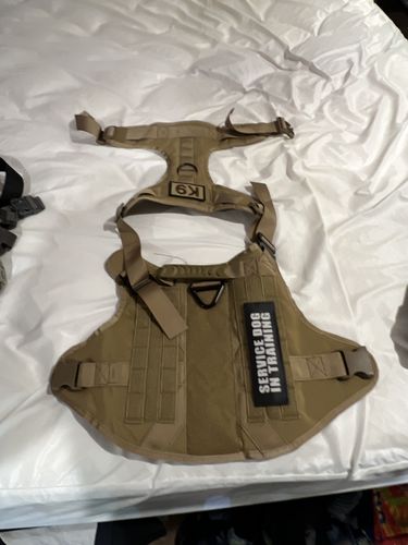 Customer photo review of 10-In-1 Tactical K9 Harness System - Full Set Dog Harness Bundle (Includes: Tactical No-Pull Dog Harness + Bungee Leash + Collar + MOLLE Pouches + First Aid Kit + 12 Hook & Loop Patches + Dog Goggles + Safety Belt + Travel Water Bowl + Dog Waste Bags)