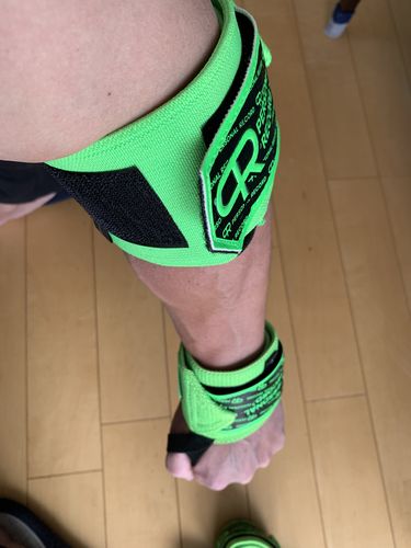 Customer photo review of PR Neon Arm Day Bundle - Neon (Wrist Wraps, Elbow Wraps, and Lifting Straps)