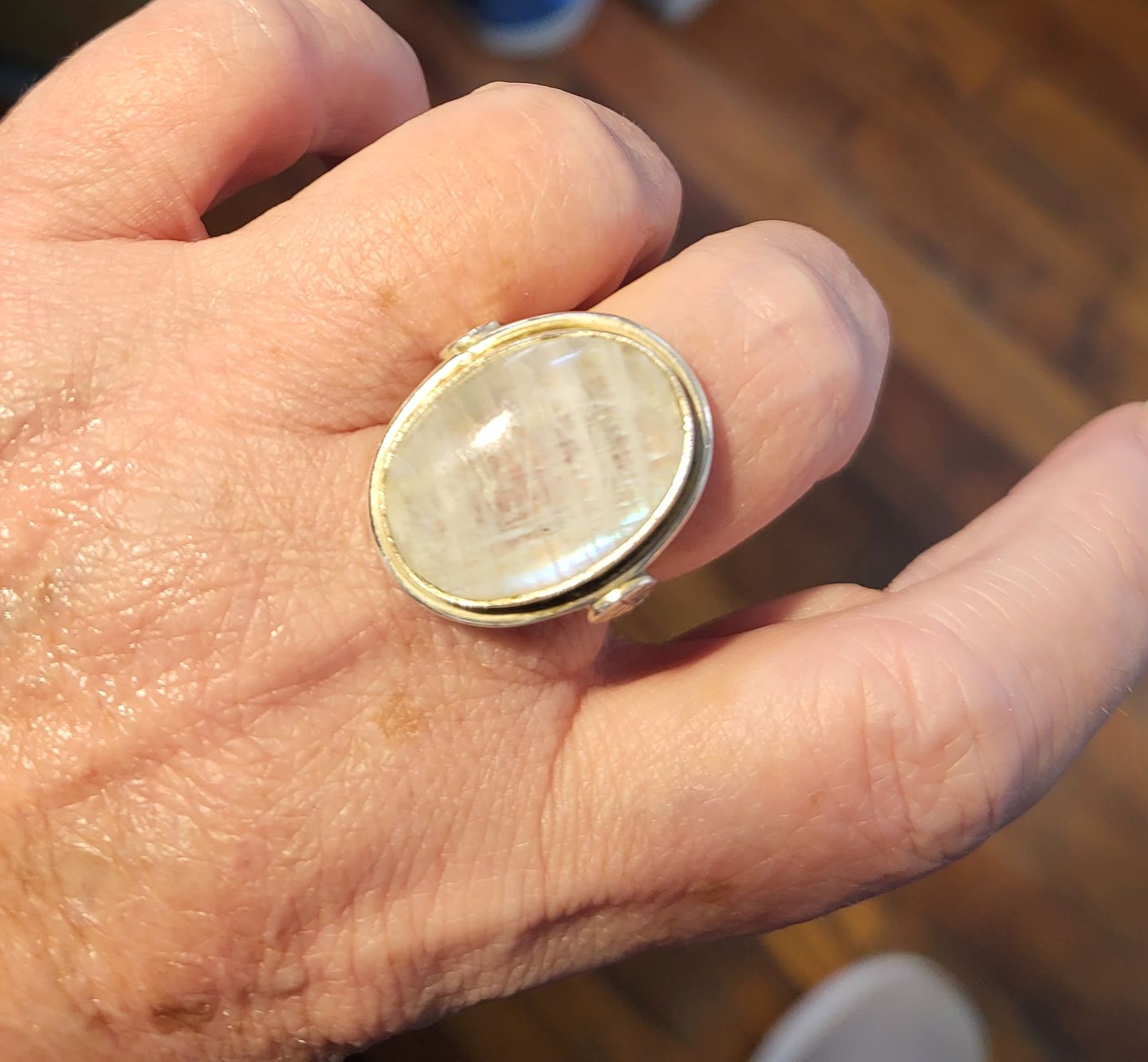 Customer photo review of Sterling Silver Rainbow Moonstone Ring