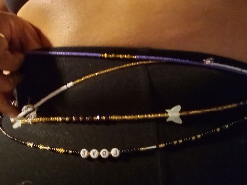 Customer photo review of Extended Length 60 Inch Thick Butterfly Glow Tie On Waist Beads