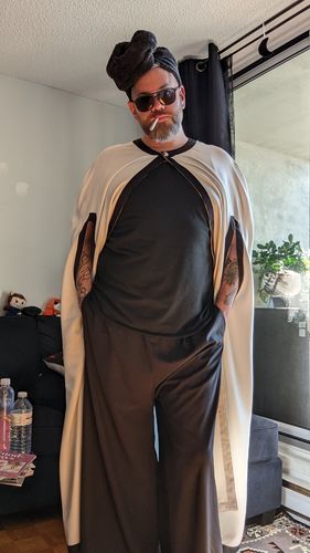 Customer photo review of Mens Contrast Binding Patchwork Longline Cloak SKUJ46675