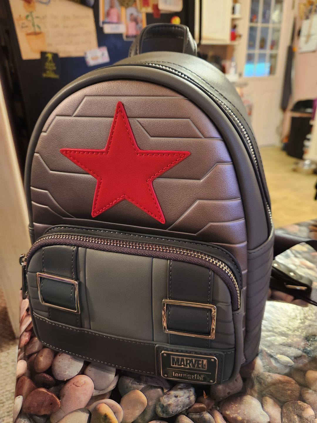 Customer photo review of Loungefly Marvel Winter Soldier Cosplay Mini Backpack