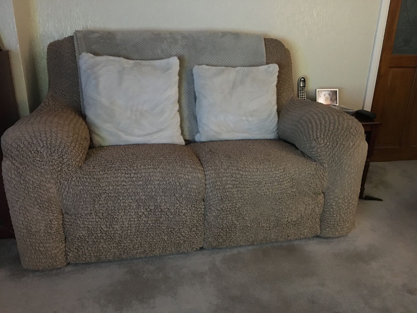Customer photo review of 2 Seater Recliner Sofa Cover - Latte, Microfibra