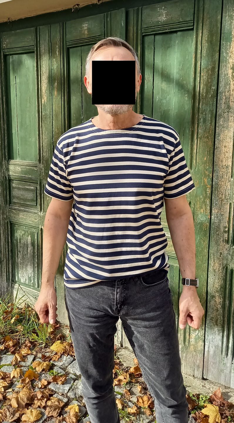 Customer photo review of Breton Stripe T-Shirt - Navy/Apricot