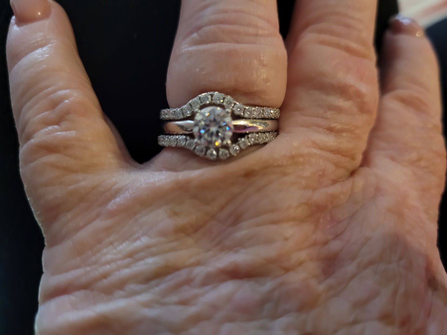 Customer photo review of Curved Pave Moissanite Half Eternity Wedding Band Stackable Ring