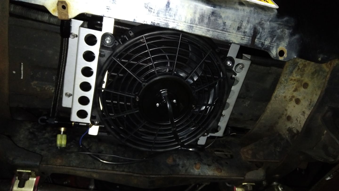 Customer photo review of GM TH350, TH400, 700R4, 4L60E DERALE Trans Cooler Kit w/Fan & Fragola Lines/Fittings