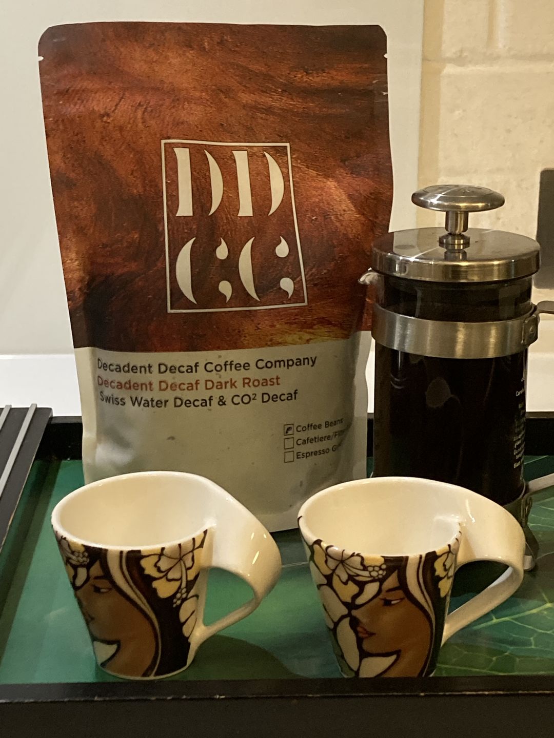 Customer photo review of Dark Roast Decaffeinated Coffee Blend - Swiss Water Decaf/CO2 Process - Strength 5 - Decadent Decaf