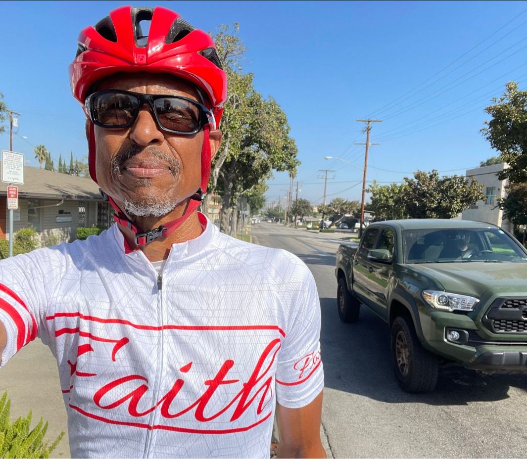 Customer photo review of Faith White & Red Short Sleeve Cycling Jersey