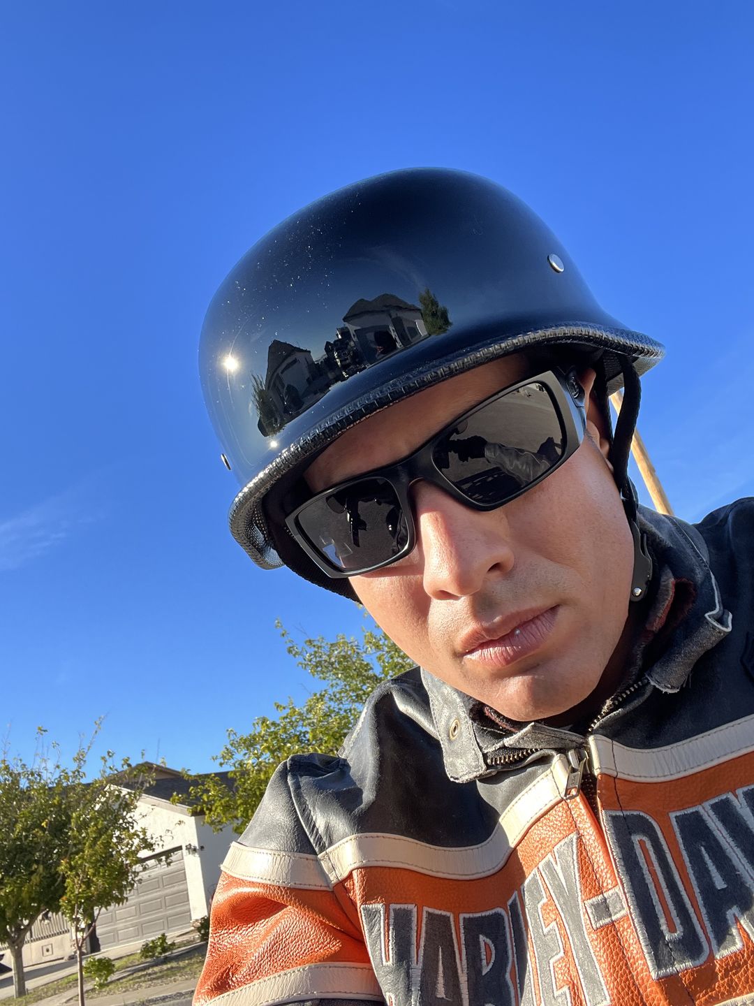 Customer photo review of Mayan Style Half Helmet - Gloss Black