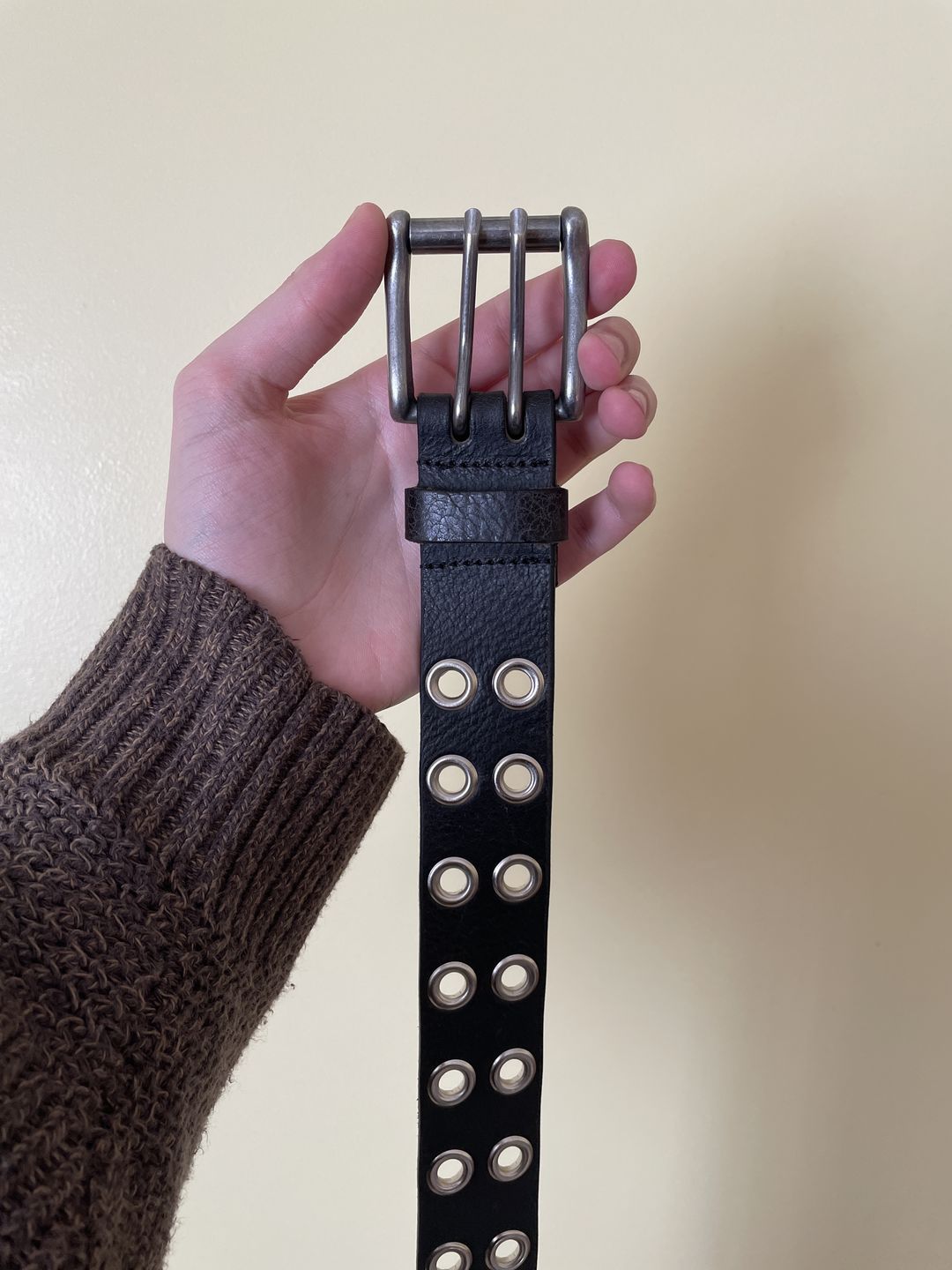 Customer photo review of The Brixton Belt - Black Double Grommet 100 % Full Grain Leather Belt