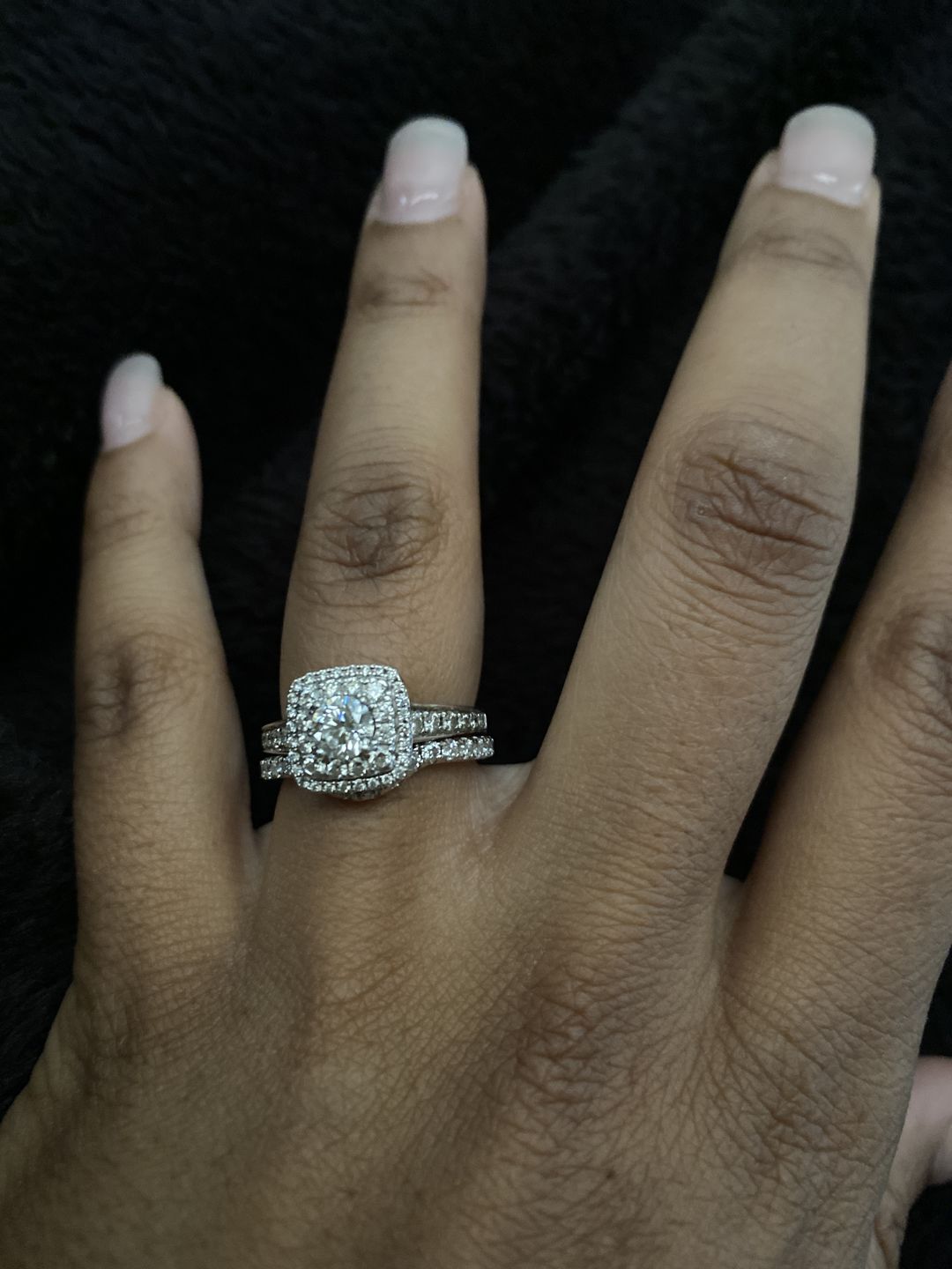 Customer photo review of Curved Pave Moissanite Half Eternity Wedding Band Stackable Ring