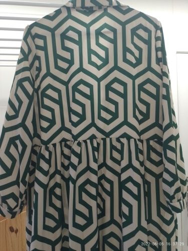 Customer photo review of Women Vintage Geometric Print Pleats Casual Slim Ruffles Midi Shirt Dress