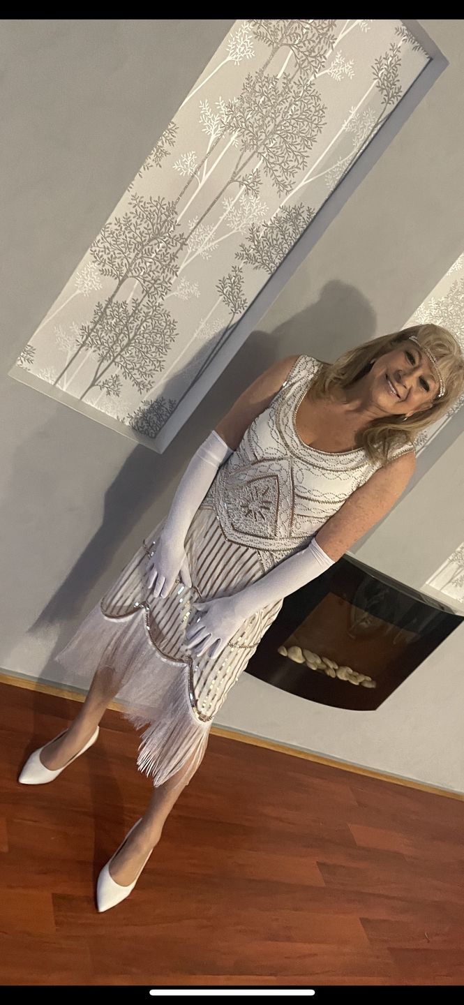 Customer photo review of 1920s White Beaded Sequin Stella Flapper Dress