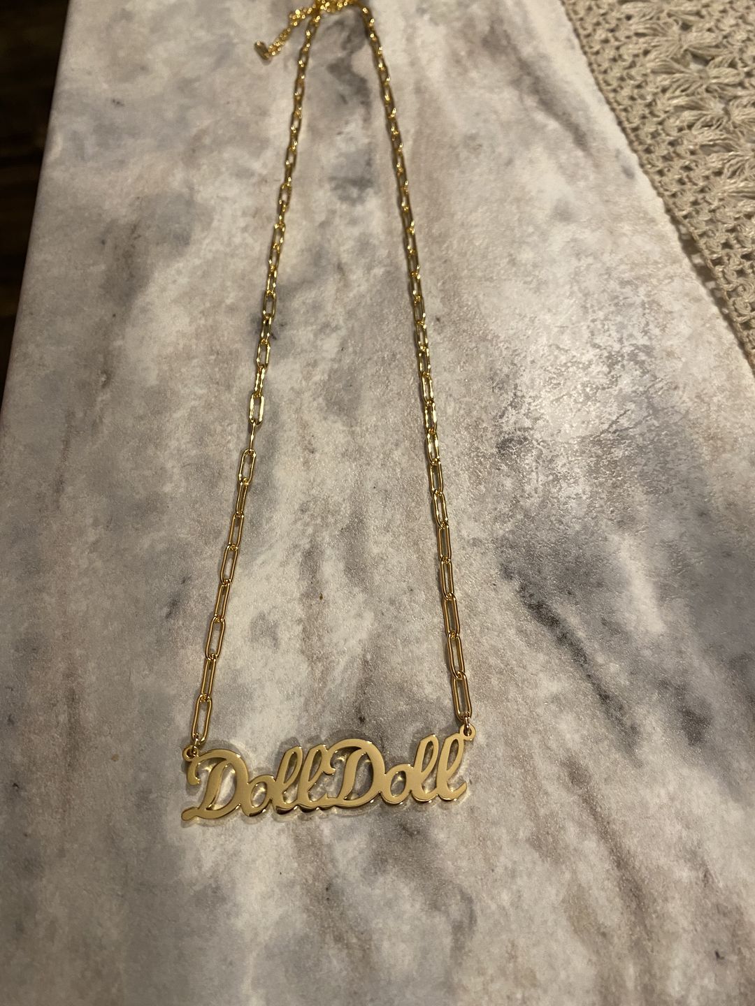 Customer photo review of Custom Name Necklace w/ Paper Clip Chain