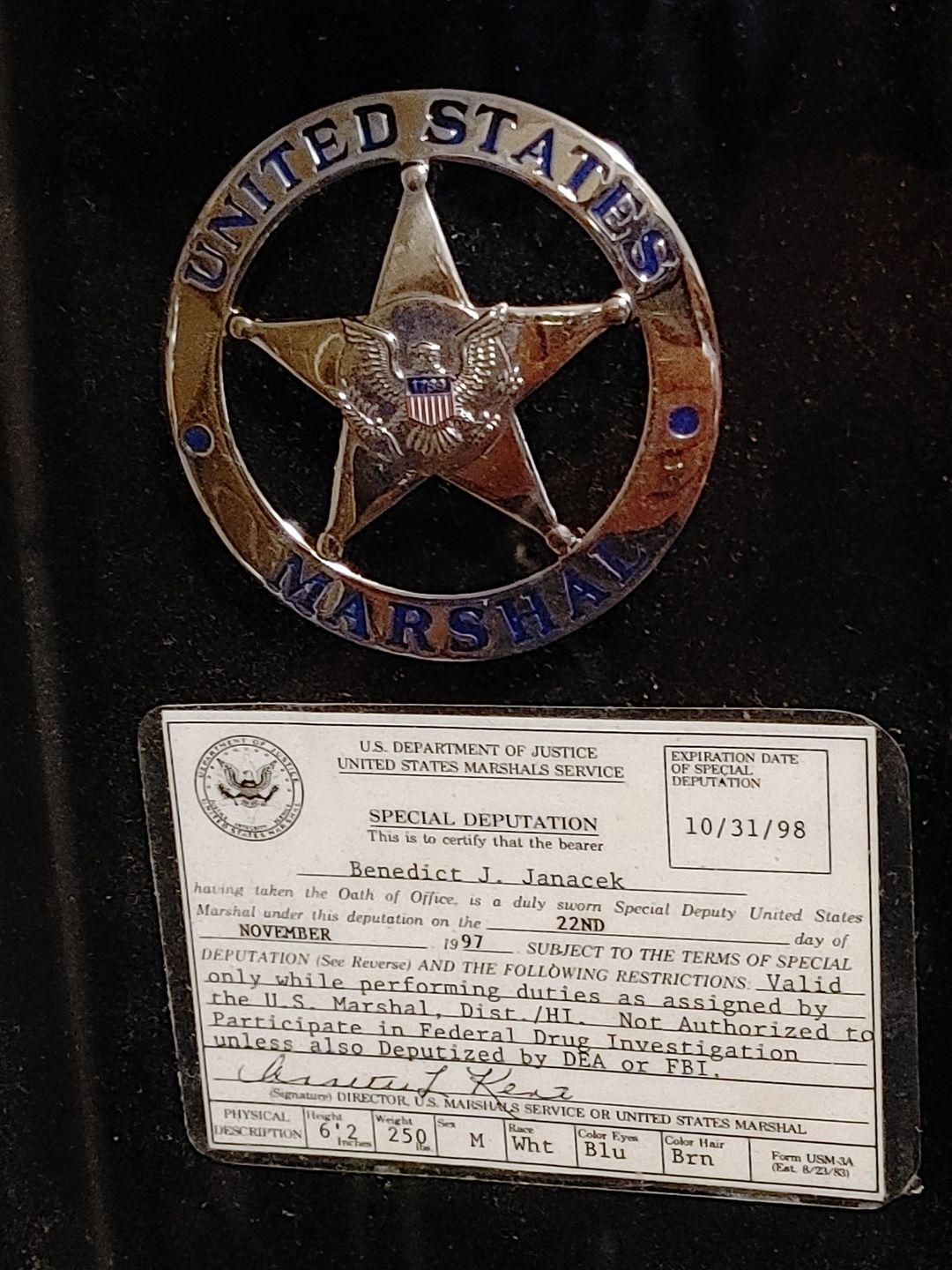 Customer photo review of US Federal Court Law Enforcement MARSHAL Badge Solid Copper Replica Movie Props