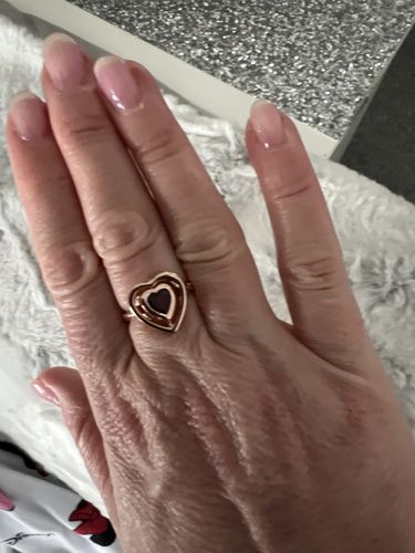 Customer photo review of Lattice Heart Solitaire Ring with Garnet