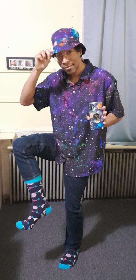 Customer photo review of Beautiful Nebula Outer Space Button Up Shirt