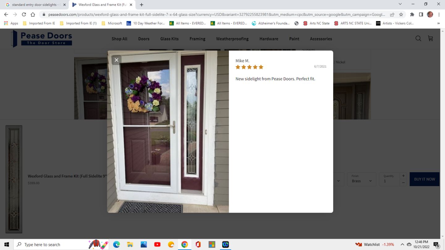 Customer photo review of Wexford Glass and Frame Kit (Full Sidelite 9" x 66" Frame Size)