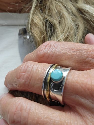 Customer photo review of Fidget Wave Turquoise Ring Sterling Silver