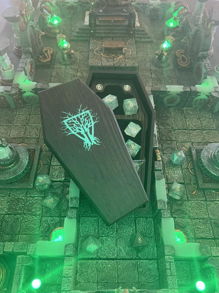 Customer photo review of URWizards D&D Green Fluorite Gemstone Engraved Dice Set Moon Style