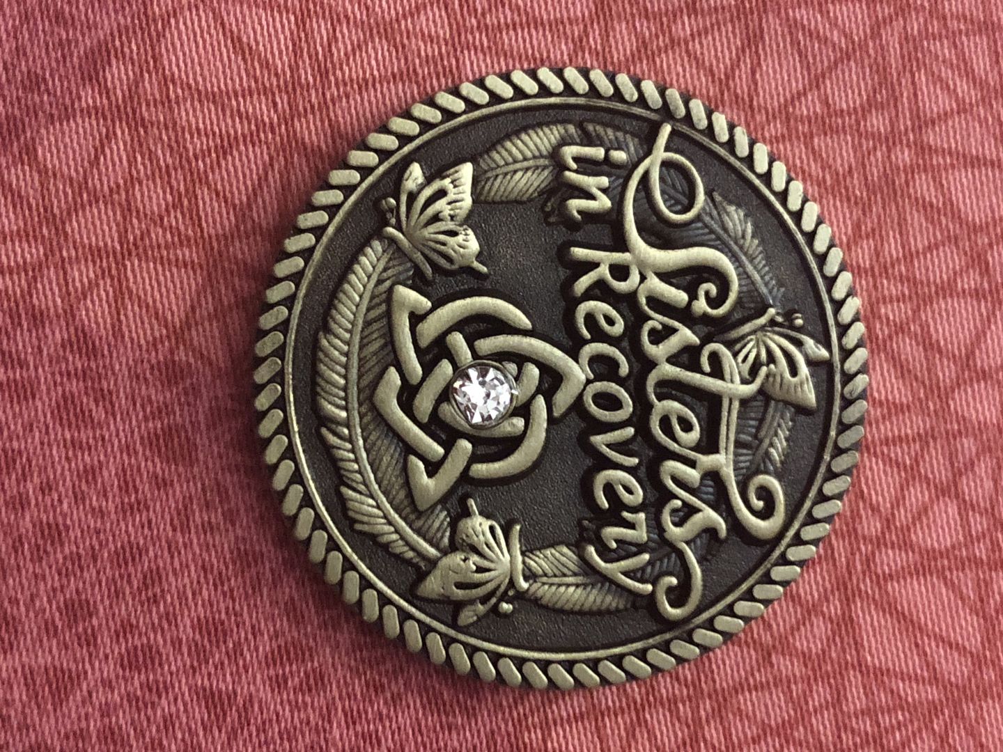 Customer photo review of Sisters in Recovery Specialty AA/NA Medallion - Bronze with Crystal