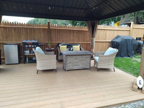 Customer photo review of 44'' Propane Gas Fire Pit Table 50000 BTU Auto-Ignition w/ Aluminum Tabletop,Waterproof Cover, Glass Beads, Brown