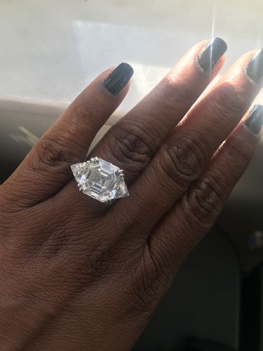 Customer photo review of 3-Stone 12.6ct Asscher CZ Ring in Sterling Silver