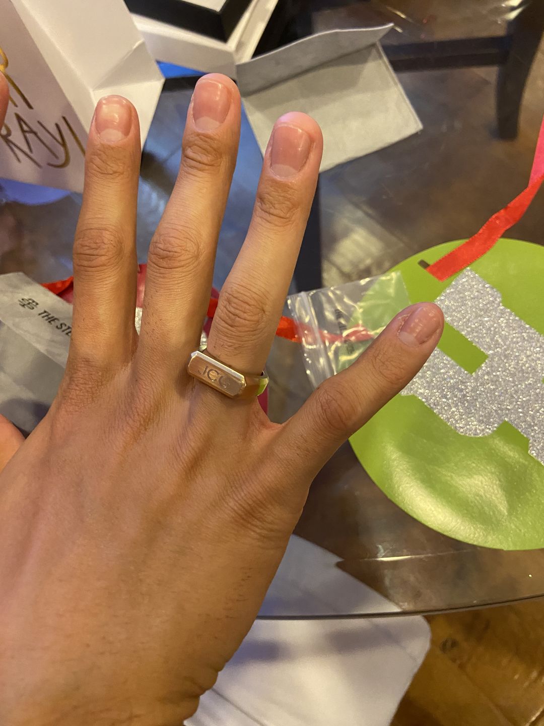 Customer photo review of Engravable Rectangle Matte Signet Ring