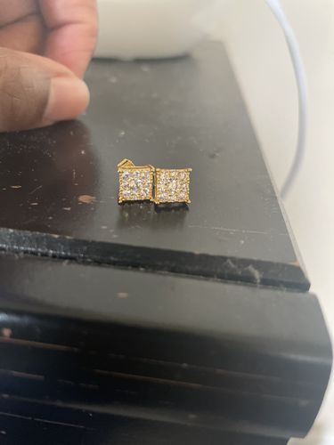 Customer photo review of Gold Small 7mm Square Cluster CZ Earrings