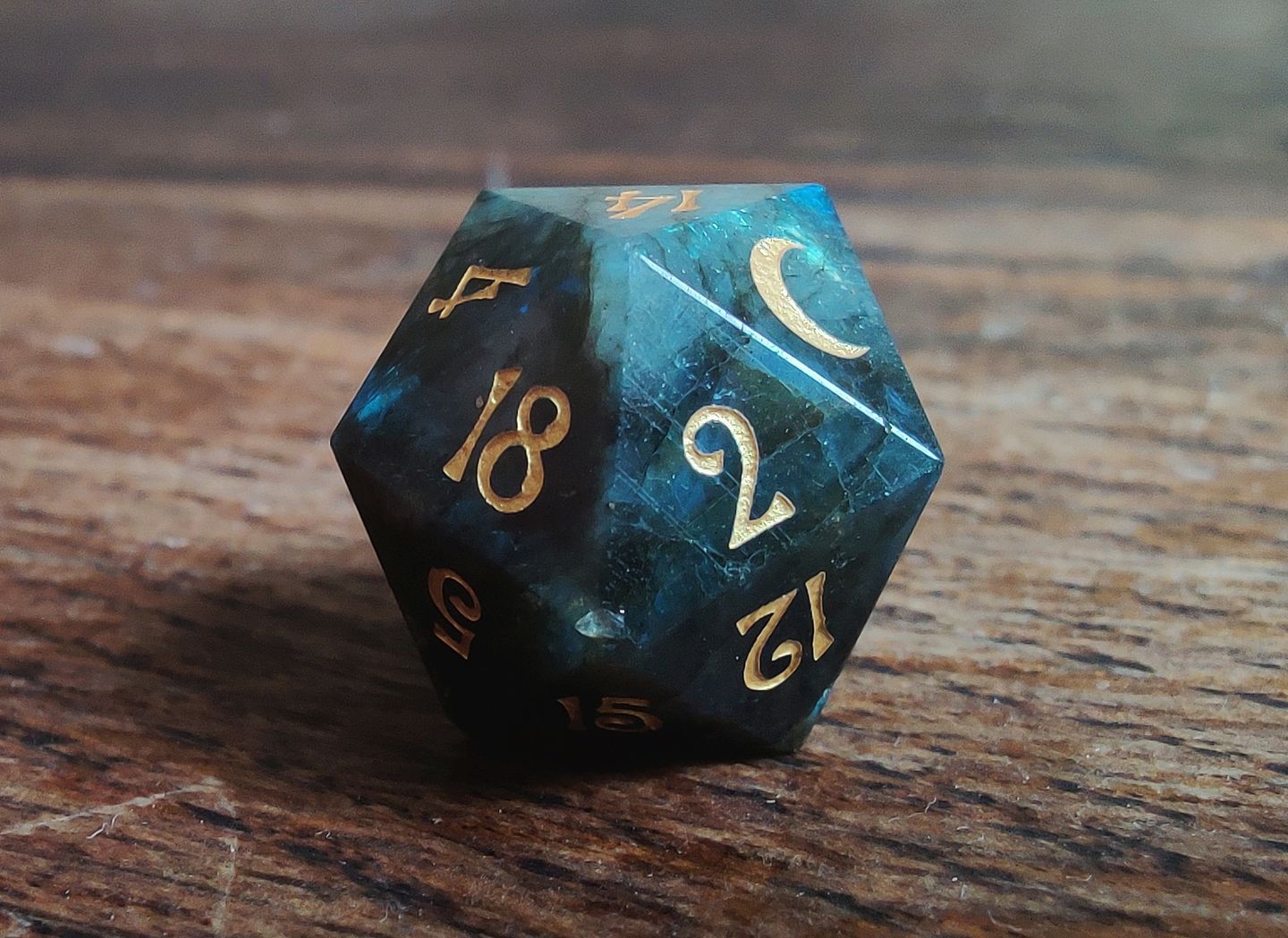 Customer photo review of URWizards D&D Engraved labradorite D20 Dice