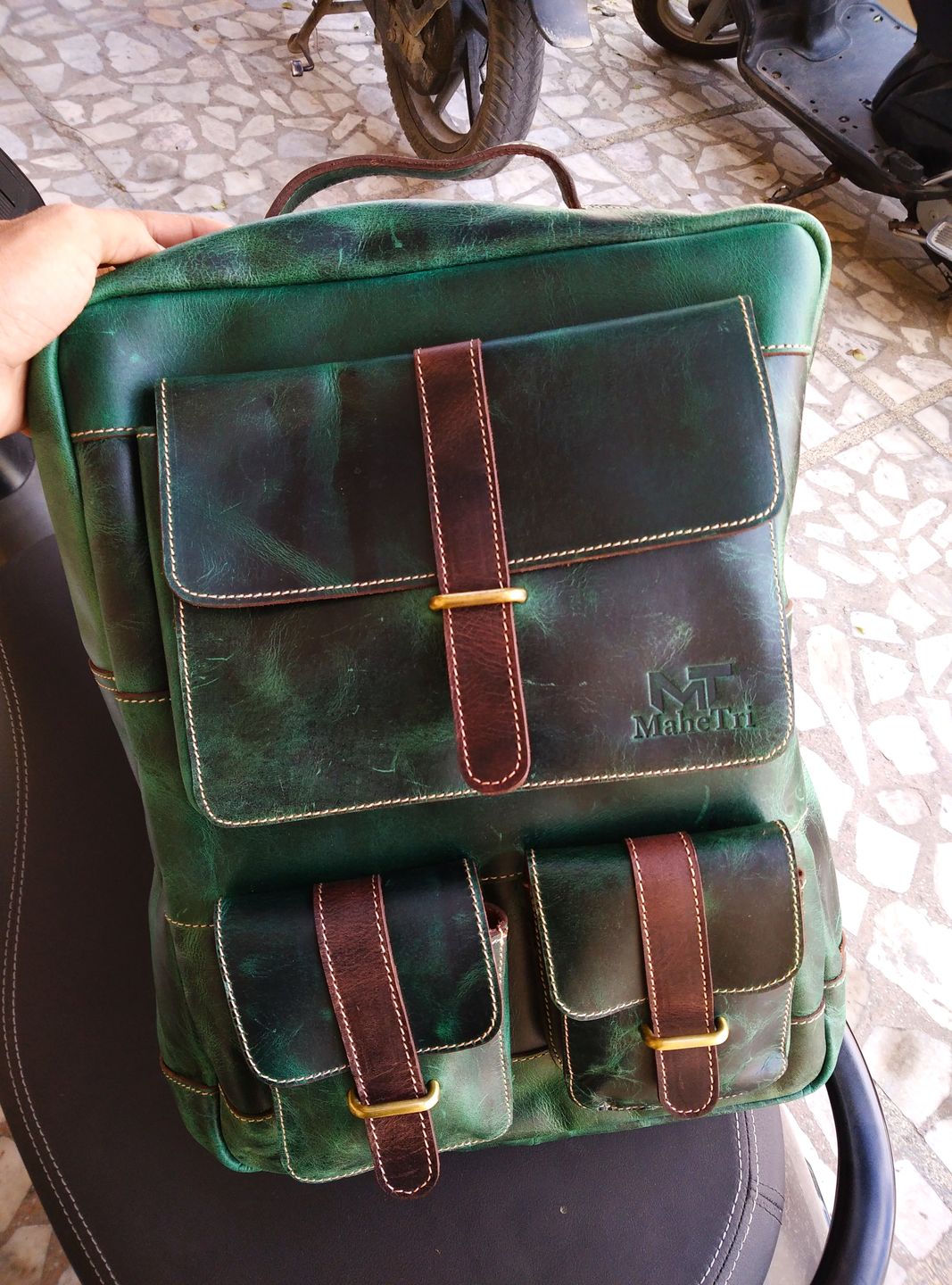 Customer photo review of Greenfield Premium Leather Backpack