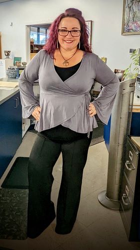 Customer photo review of Zenana Insta Famous Full Size High Waist Wide Leg Pants