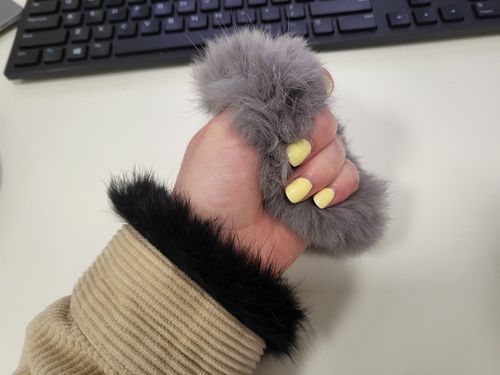 Customer photo review of Fluffy sensory wrist bands or hair ties