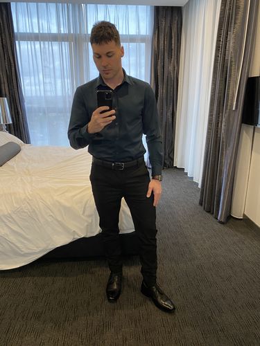 Customer photo review of Performance Bamboo Dress Shirt - Emerald Green