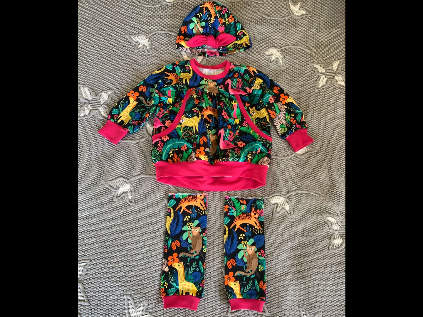 Customer photo review of Animal Jungle on Black French Terry Fabric