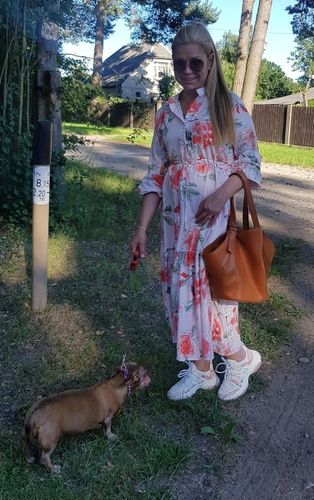 Customer photo review of Casual Floral Print Turndown Collar Button Long Dress