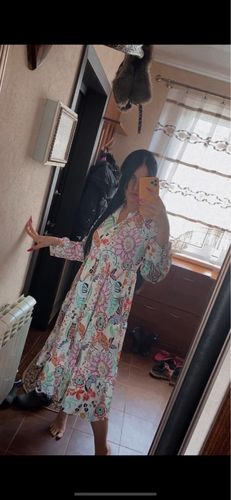 Customer photo review of Casual Floral Print Turndown Collar Button Long Dress