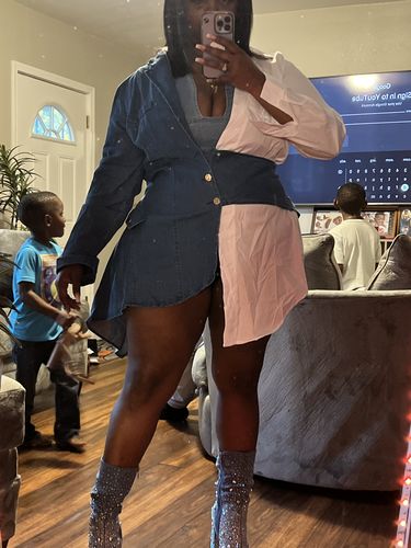 Customer photo review of Patchwork Unique Irregular Denim Midi Dress